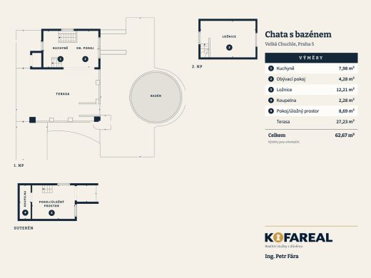 Chata v Praze, Velká Chuchle, bazén, terasa — fotka 14